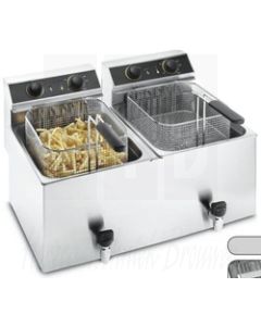 Dubbele elektrische friteuse met aftapkraan ELFRAMO 2x 11,5 Liter 400 Volt 50HZ, 2 x 9KW, ST12+12.