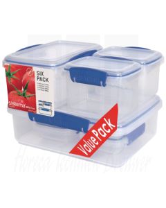 Klip-it set van 6 voedseldozen (1x2ltr, 1x1ltr, 2x0,4ltr, 2x0,2ltr)