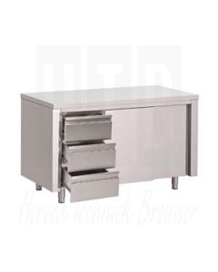 Gastro-M RVS werktafel met schuifdeuren en 3 laden 180x70x85cm GN166