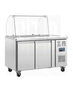 Polar U-serie GN gekoelde saladette met glazen opzetvitrine 2-deurs