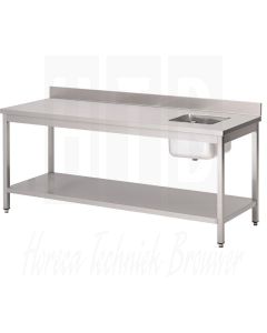 Gastro M RVS cheftafel met spoelbak rechts en achteropstand 85x200x70cm