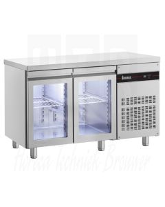 INOMAK koelwerkbank 1/1 GN met 2 glasdeuren, 1345 x 700 x 875-935 mm, PNRP99/GL