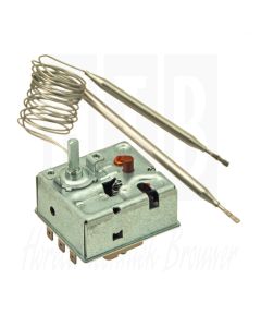 EGO Thermostaat 30-85°C. Begrenzer 110°C, 3-polig. Voeler 94/6-129/6mm, Cap=2x870mm, 55.60012.150