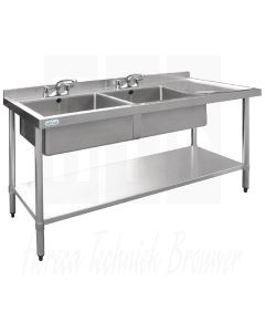 Vogue RVS spoeltafel 180 x 60cm, 2 bakken links U908