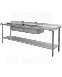Vogue RVS spoeltafel 240cm, 2 bakken midden U910