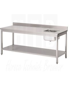 Gastro M RVS cheftafel met spoelbak rechts en achteropstand 85x140x70cm, DS431