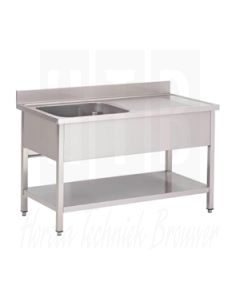 Gastro-M RVS spoeltafel met achteropstand en onderblad 120x70x85cm GN200