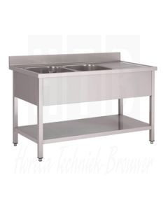 Gastro-M RVS spoeltafel met achteropstand en onderblad 160x70x85cm GN203