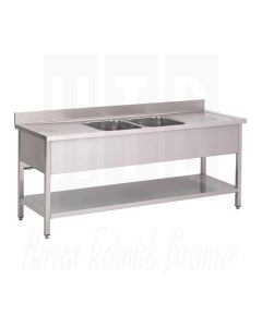 Gastro-M RVS spoeltafel met achteropstand en onderblad 200x70x85cm GN204
