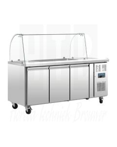 Polar U-serie GN gekoelde saladette met glazen opzetvitrine 3-deurs