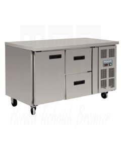 Polar RVS werkbank 1-deur/2 lades koeling, (228ltr.)