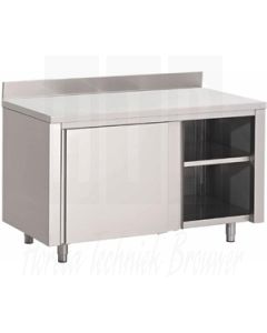 Gastro-M RVS werktafel met schuifdeuren en achteropstand 180x70x85cm GN161
