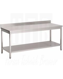 Gastro M RVS werktafel met onderblad en achteropstand 85x150x70cm, GS042